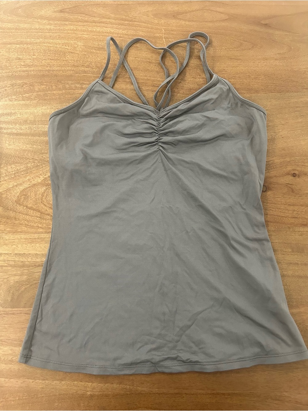 Women's Grey Strappy Ruched Front Tank Top